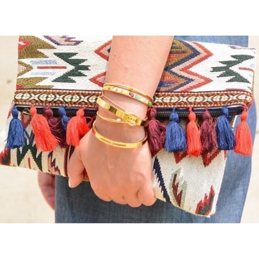 Sole Society Aztec Print Colorful Tassel Clutch Purse Bag